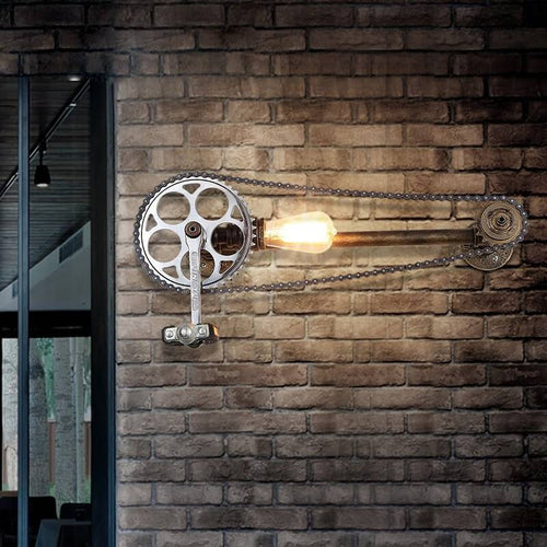 Steampunk Bicycle Metal Water Pipe 1-Light Wall Sconce Lamp