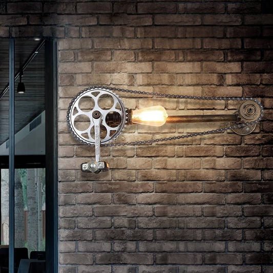 Steampunk Bicycle Metal Water Pipe 1-Light Wall Sconce Lamp