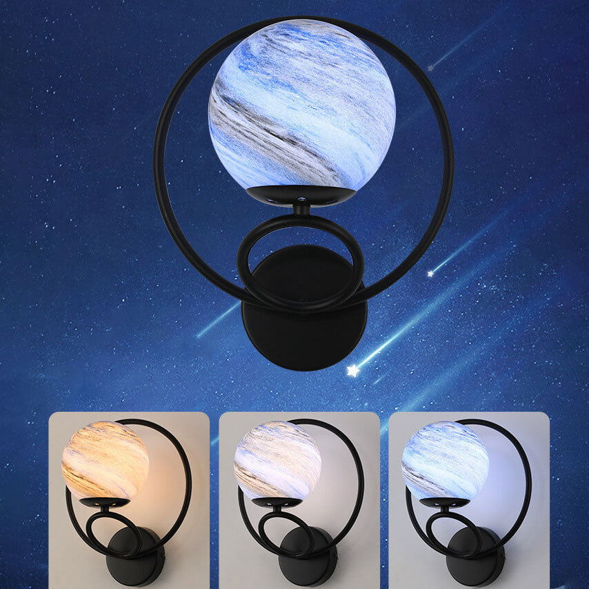 Creative Circle Planet Glass Iron 1-Light Wall Sconce Lamp