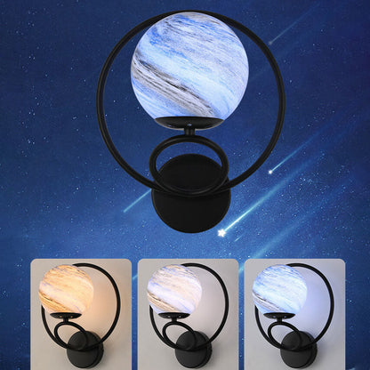 Creative Circle Planet Glass Iron 1-Light Wall Sconce Lamp
