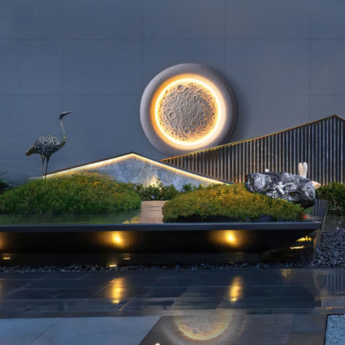 Chinese Moon Texture Shade LED Waterproof Wall Sconce Lamp