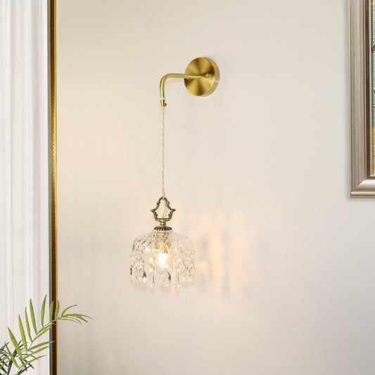 European Light Brass Crystal Glass 1-Light Wall Sconce Lamp
