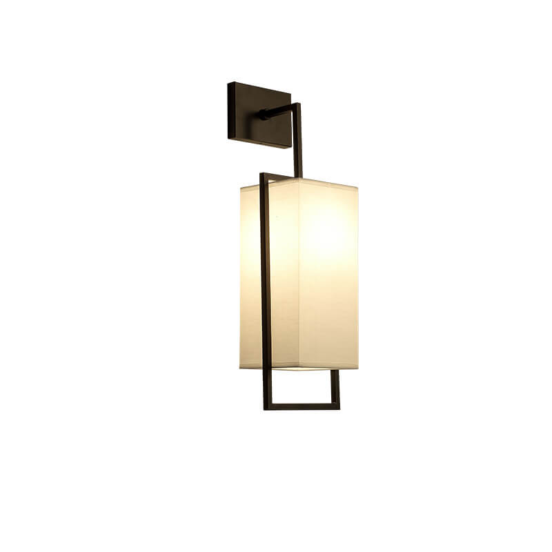 Chinese Square Fabric Iron Frame 1-Light Wall Sconce Lamp