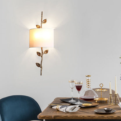 Luxury Copper Branch Leaf Fabric 2-Light Wall Sconce Lamp