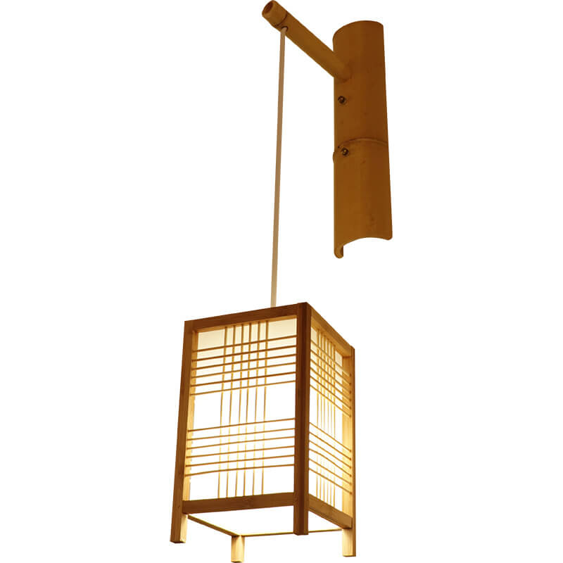 Japanese Style Bamboo Square 1-Light Wall Sconce Lamp