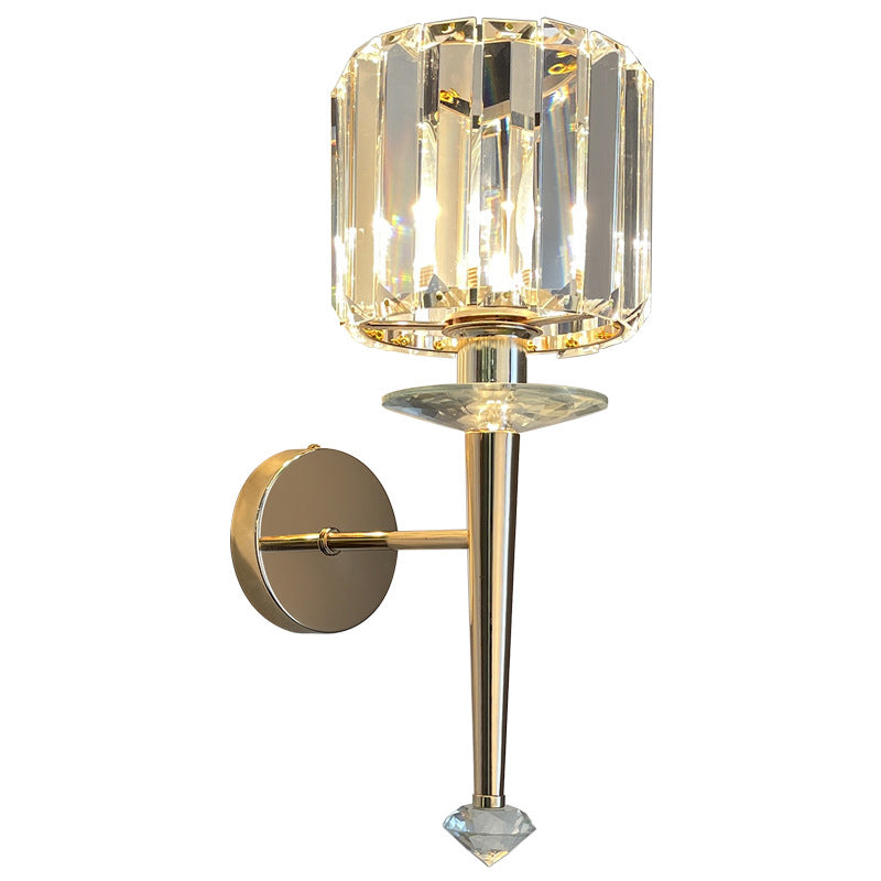 Metal Steel Crystal Ball Cylinder 1-Light Wall Sconce Lamp