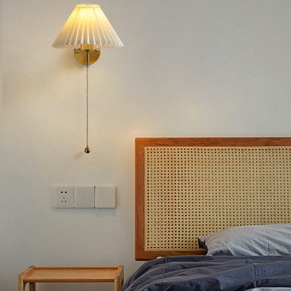 European Pleated Copper Fabric 1-Light Wall Sconce Lamp
