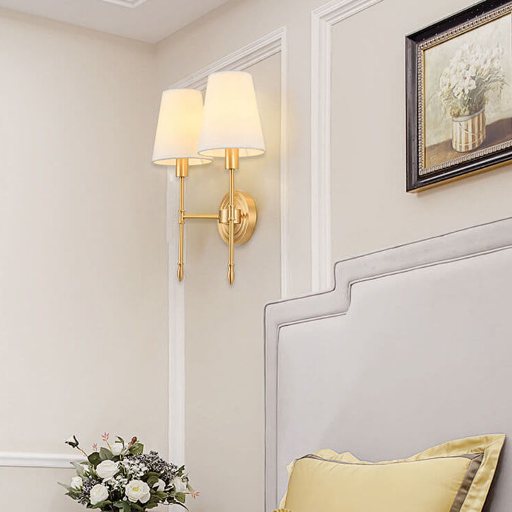 Brass Fabric Glass Straight Arm 1/2 Light Wall Sconce Lamp