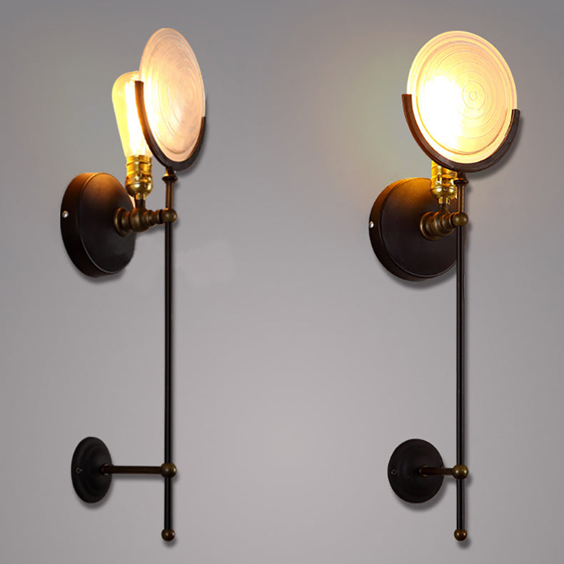Industrial Iron Glass Round Disc 1-Light Wall Sconce Lamp