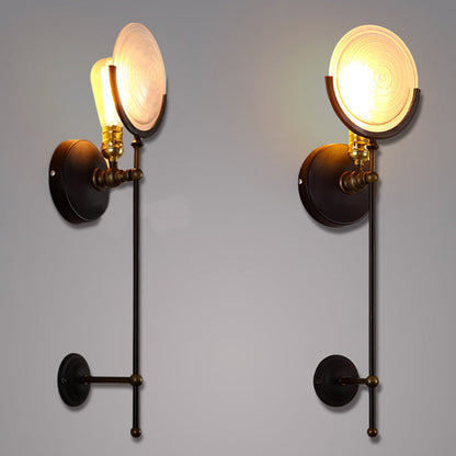 Industrial Iron Glass Round Disc 1-Light Wall Sconce Lamp