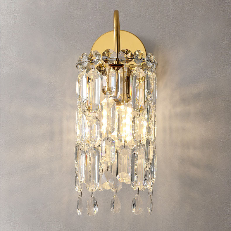 Gold Dazzling Prismatic Crystal 1-Light Wall Sconce Lamp