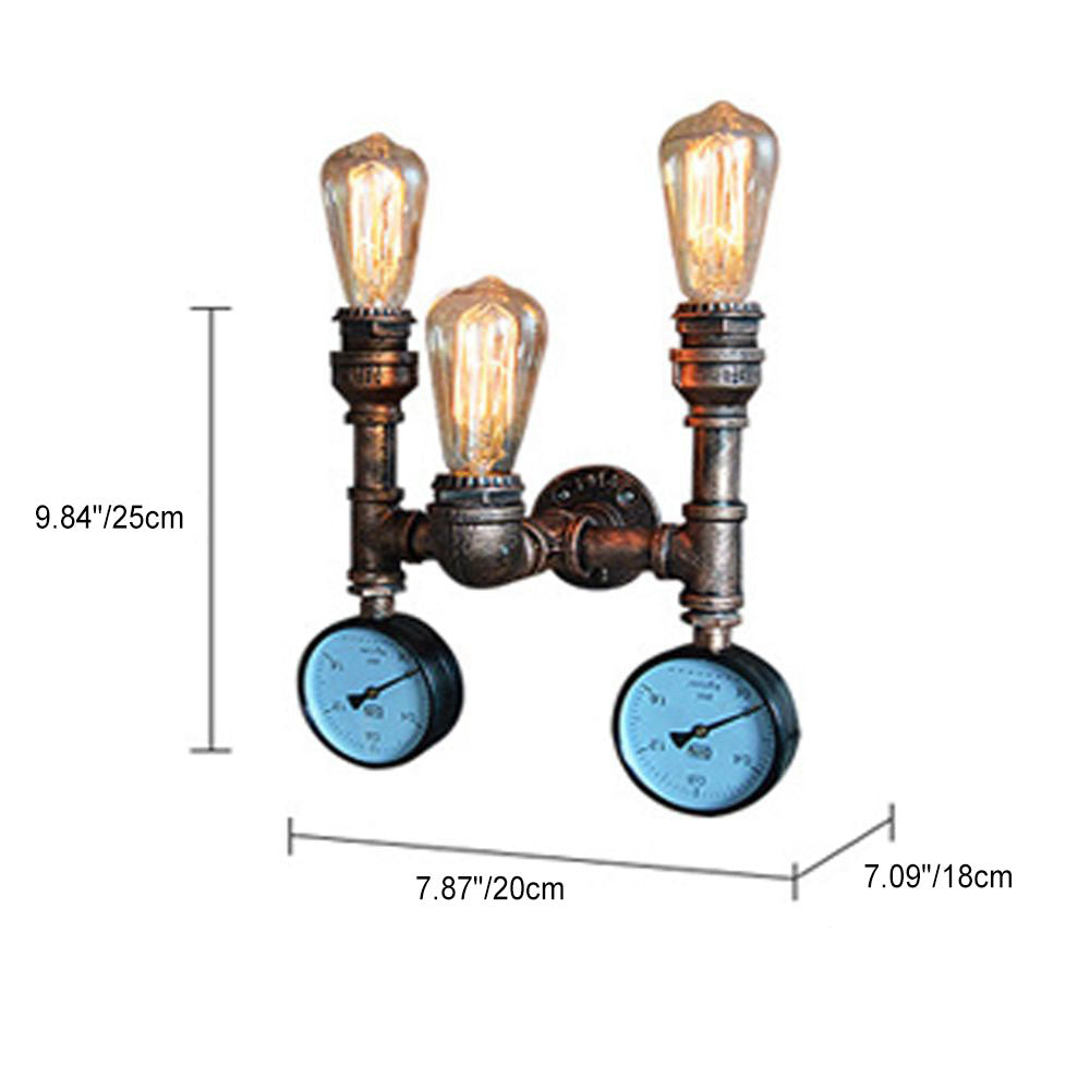 Traditional Iron Pipe Water Meter 3-Light Wall Sconce Lamp