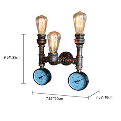 Traditional Iron Pipe Water Meter 3-Light Wall Sconce Lamp
