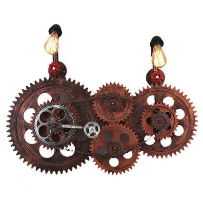 Industrial Iron Water Pipe Gear 2-Light Wall Sconce Lamp