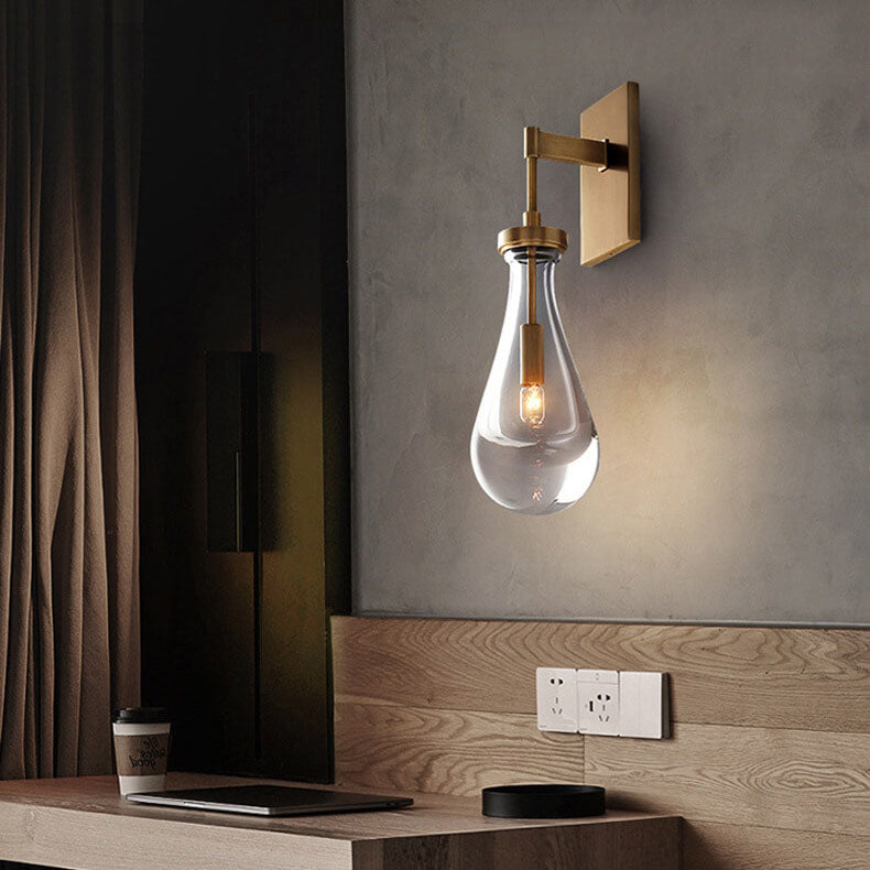 Teardrop Full Copper Crystal 1-Light Wall Sconce Lamp