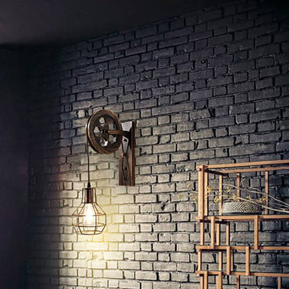 Vintage Iron Pulley Cage 1-Light Wall Sconce Lamp