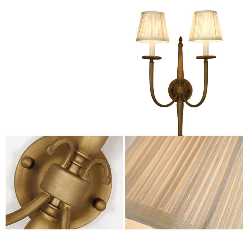 Fabric Iron Cone Candelabra 2-Light Wall Sconce Lamp