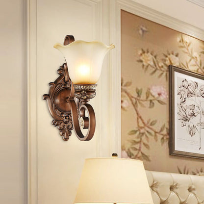 Iron Glass Flower Shape 1-Light Wall Sconce Lamp