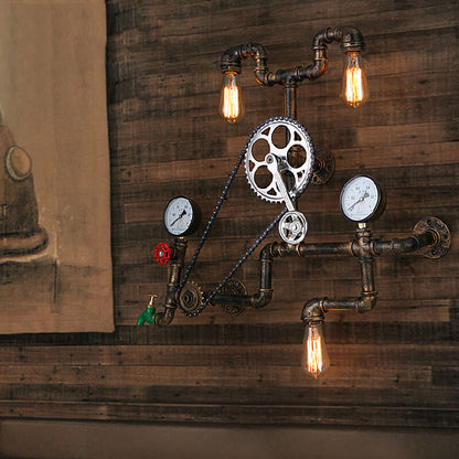 Industrial Iron Plumbing Gear 3-Light Wall Sconce Lamp