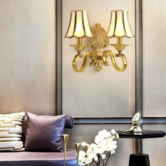 European Light All Brass Glass 1/2-Light Wall Sconce Lamp