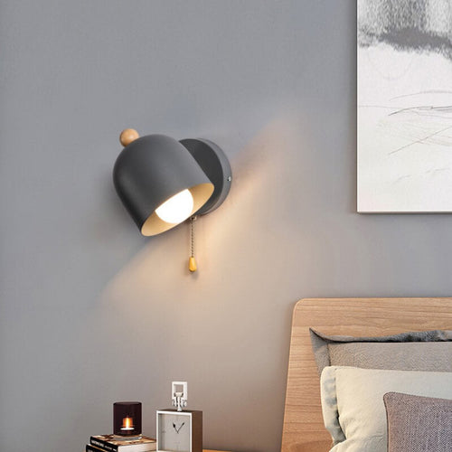 Rubberwood Shade Log Pull Cord 1-Light Wall Sconce Lamp