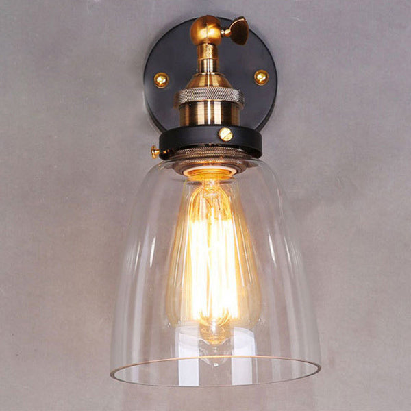 Industrial Round Cup Iron Glass 1-Light Wall Sconce Lamp