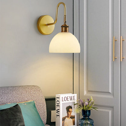 Striped Dome Shade Curved Arm 1-Light Wall Sconce Lamp