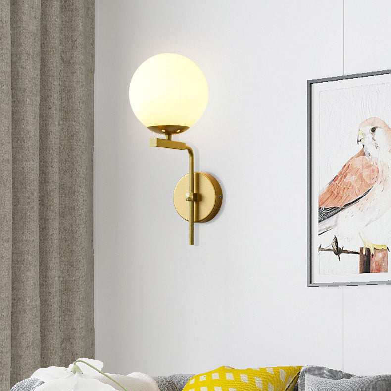Round Glass Iron Right Angle Arm 1-Light Wall Sconce Lamp