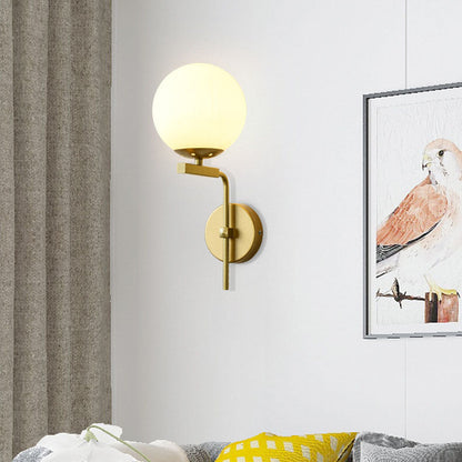 Round Glass Iron Right Angle Arm 1-Light Wall Sconce Lamp