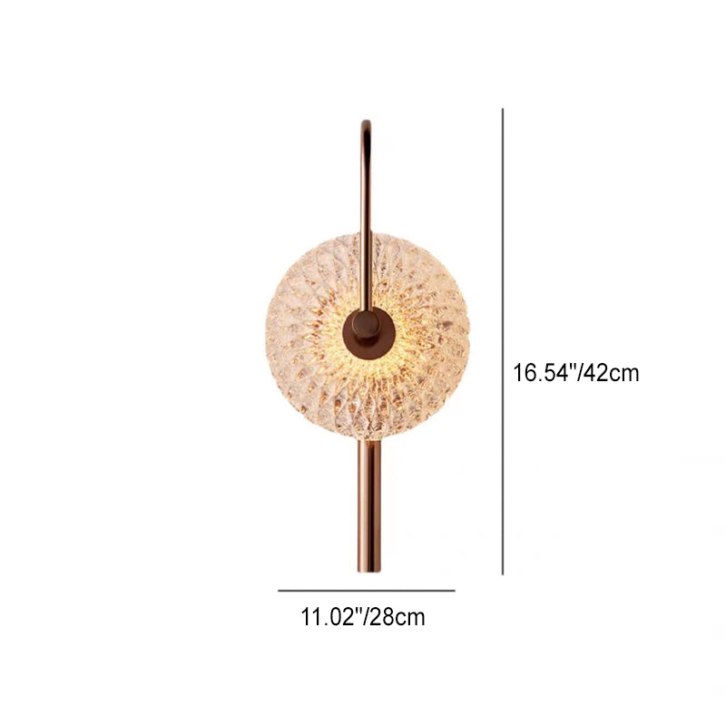 French Water Pattern Glass Round LED Wall Sconce Lamp
