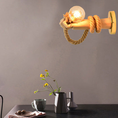 Hand Lamp Arm Hemp Rope Twine 1-Light Wall Sconce Lamp