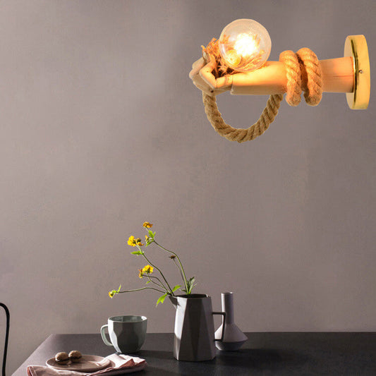 Hand Lamp Arm Hemp Rope Twine 1-Light Wall Sconce Lamp