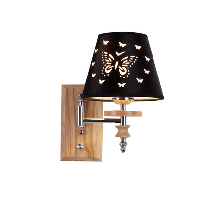 Iron Pine Wood Butterfly Cone 1/2 Light Wall Sconce Lamp