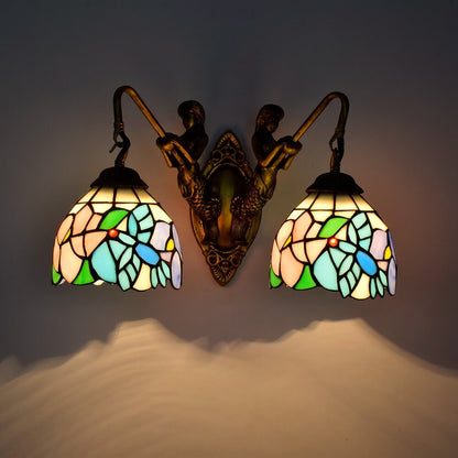 Tiffany Mermaid Stained Glass 2-Light Wall Sconce Lamp