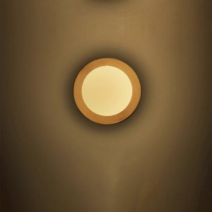 Modern Minimalist Round Glass Wood 1-Light Wall Sconce Lamp