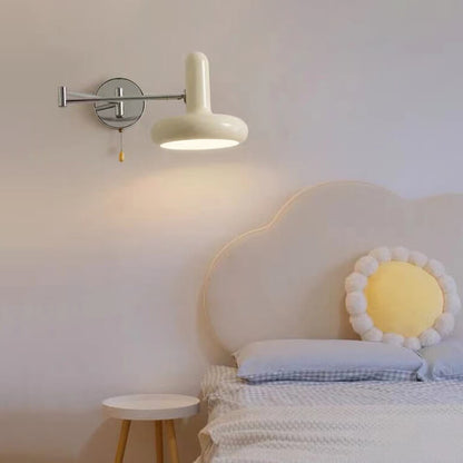 Cream Rocker Arm Round Retractable 1-Light Wall Sconce Lamp