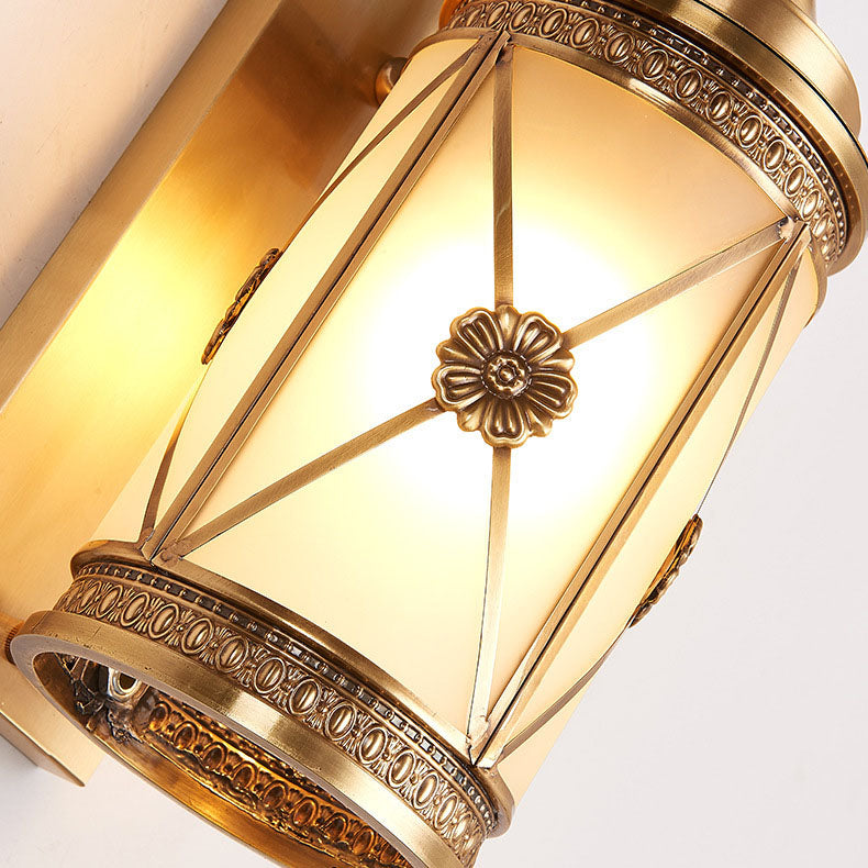 Copper Glass Lantern Column 1/3 Light Wall Sconce Lamp