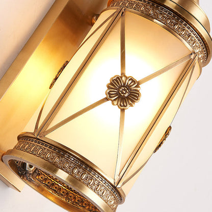 Copper Glass Lantern Column 1/3 Light Wall Sconce Lamp