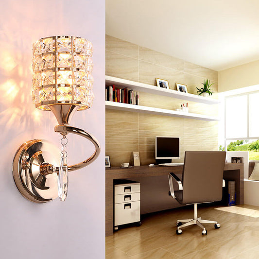 Luxury Crystal Cylindrical Square 1-Light Wall Sconce Lamp