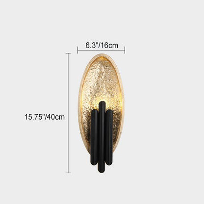 Oval Gold Foil Texture Metal Tube 2-Light Wall Sconce Lamp