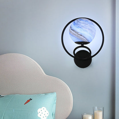 Creative Circle Planet Glass Iron 1-Light Wall Sconce Lamp