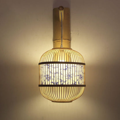 Chinese Weaving Parchment Oval 1-Light Wall Sconce Lamp