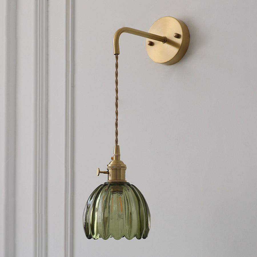Art Deco Flower Bud Glass Shade 1-Light Wall Sconce Lamp