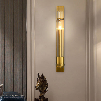 Golden Finish Frame Glass Cylinder LED Wall Sconce Lamp