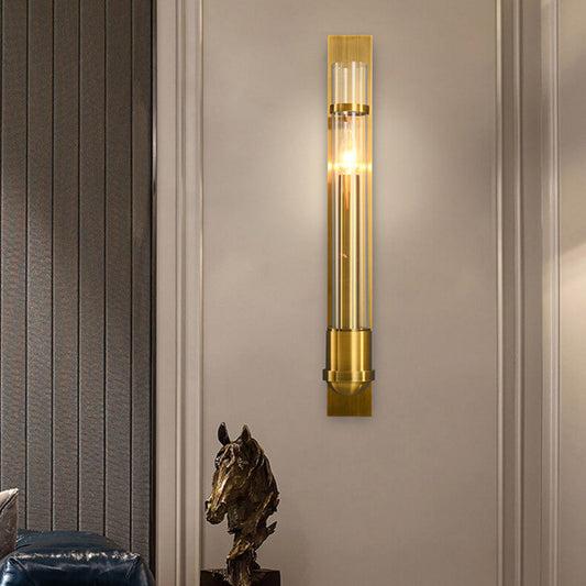 Golden Finish Frame Glass Cylinder LED Wall Sconce Lamp