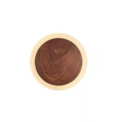 Japanese Black Walnut Round Shade LED Wall Sconce Lamp