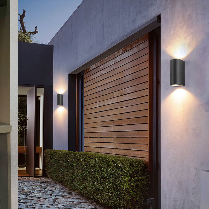 Outdoor Aluminum Glass Cylinder 2-Light Wall Sconce Lamp