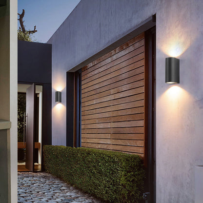 Outdoor Aluminum Glass Cylinder 2-Light Wall Sconce Lamp