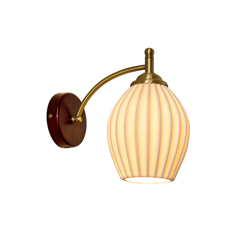 French Flower Shade Solid Wood Base 1-Light Wall Sconce