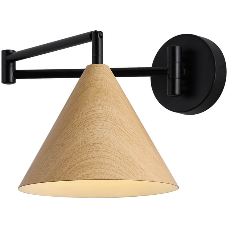 Nordic Minimalist Cone Swing Arm Wood Grain Wall Sconce